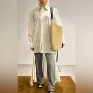 PHOEBE PHILO
PINSTRIPE COTTON ASYMMETRIC SHIRT/ dress pale yellow size 40 (us 8)
